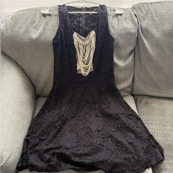 Dresses & Skirts - Elegant Black Lace Dress with Pearl Detailing